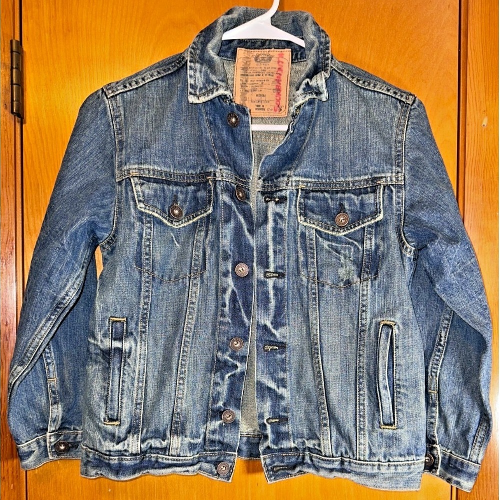 Old Navy Vintage Boys Distressed Denim Trucker Jean Jacket M 100% Cotton Y2K